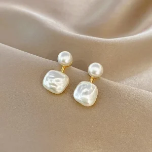 Square Imitation Pearl Fine Earrings Sweet Elegant Temperament Women Drop Earrings Fashion Jewelry