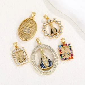Square Large Rectangle Glass Rhinestone Beads Virgin Mary Pendants for Jewelry DIY Projects Accessories