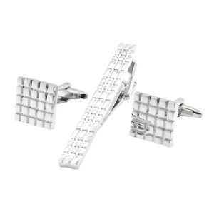 Square Lattice Cufflinks Tie Clip Set Custom Mens Suit Shirt Fashion Accessory Wedding Tuxedo Trendy Jewelry Gift