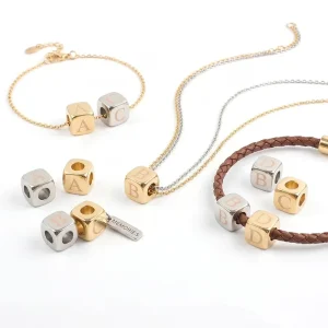 Square Metal Initial Beads Square A Z Letter Charm for Bracelet Making Necklace Design and Craft