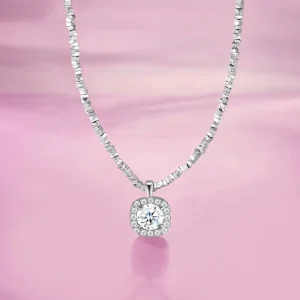 Square Round Cut Moissanite Pendant Necklace S925 Silver Irregular Beaded Chain Daily Wear Fine Jewelry for Women Necklace