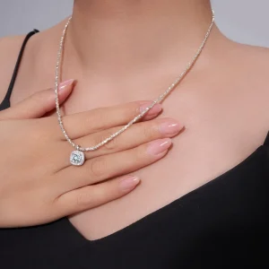 Square Round Cut Moissanite Pendant Necklace S925 Silver Irregular Beaded Chain Daily Wear Fine Jewelry for Women Necklace