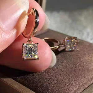 Square Stone Earrings New Korean Version Personality Temperament Simple Earrings Fashion Simple Zirconia Ear Nail