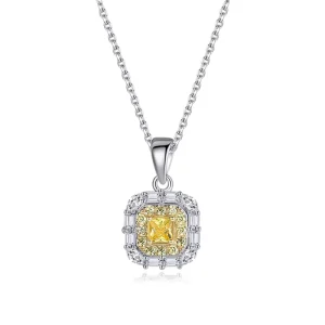 Square Yellow Topaz Pendant Sterling Silver Chain Necklace for Women