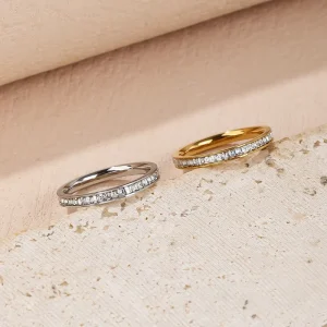 Square Zircon Fashion Rings Jewelry Women 18k Gold Plated Stainless Steel High Quality Waterproof Fine Rings