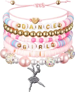 Stackable Bracelet Set Pink Dance Bracelet Dancer Gifts for Girls Ballerina Jewelry