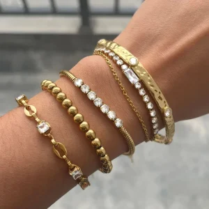 Stackable Gold Bangle Bracelet Set for Women Stainless Steel Zircon Bracelets Non Tarnish Waterproof Fashion Jewelry