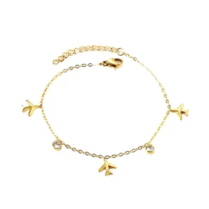 Stainless Steel 18K Gold Plated Charm Geometry Friendship Bracelet for Children Zircon Aeroplane Jewelry
