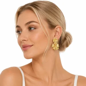Stainless Steel 18K Gold Plated Flower Earrings
