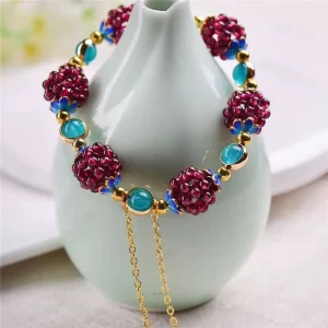 Stainless Steel 18K Gold Plated Healing Garnet Crystal Beaded Bracelets Trendy Gift Jewelry