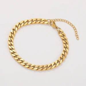 Stainless Steel 18K Gold Plated Hip Hop Curb Link Chain 2 Side Grinding Cuban Link Men’s Bracelet