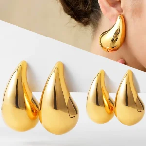 Stainless Steel 18K Gold Plated Hollow Waterdrop Earrings Tarnish Free Hypoallergenic Teardrop Dangle Earrings for Women