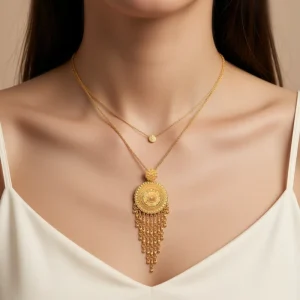 Stainless Steel 18K Gold Plated Middle Eastern Style Bridal Fashion Long Fringe Pendant Necklace Wedding Gift for Women