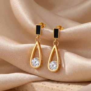 Stainless Steel & 18K Gold Plated Pendant Earrings with CZ Shell Minimalist Dainty Fashion Jewelry Earrings