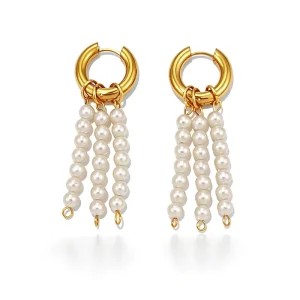 Stainless Steel 18K Gold Plated Retro Vintage Pearl Beaded Pendant Earrings for Women High End Exquisite Simple Flowing Design