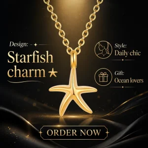 Stainless Steel 18K Gold Plated Sea Starfish Pendant Necklace