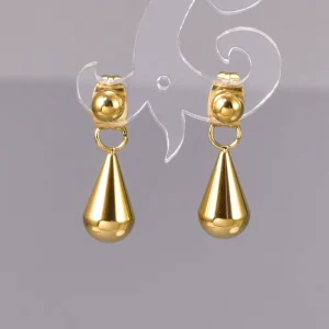 Stainless Steel 18K Gold Plated Water Drop Ball Trendy Party Fashion Chunky Length Earrings for Women