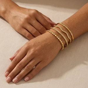 Stainless Steel 18K Gold Plated Waterproof Non Tarnish Hypoallergenic Pave Shiny Zircon CZ Bracelet Bangle