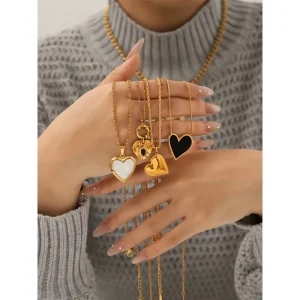 Stainless Steel 18K Gold Plated Womens Heart Pendant Non Tarnish Waterproof Romantic Locket Vintage Boho Chains