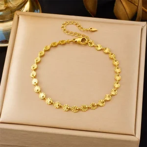 Stainless Steel 18K Gold Played Sunflower Charm Chain Bracelet for Women Fashionable Tarnish Free Jewelry Hypoallergenic