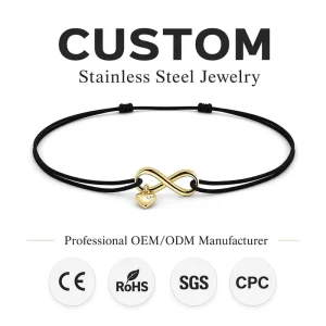 Stainless Steel 18K Gold Rope Bracelet Infinity Heart CZ Charm Adjustable Sliding Knot Bohemian Jewelry Custom Gift