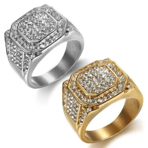 Stainless Steel 18k Gold Plated Fashion Jewelry Rings Hiphop Punk Diamond Rings for Man Accessories