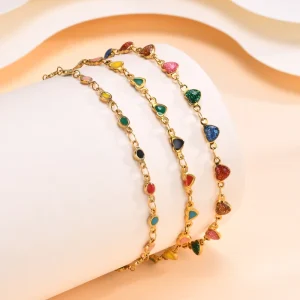 Stainless Steel 18k Gold Plated Female Anklet Circular Color Drip Glue Anklets Party Banquet Gift Jewelry
