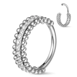Stainless Steel 2 Layers Balls Middle Zircon Hinged Nose Ring Ear Cartilage Tragus Piercing Body Jewelry