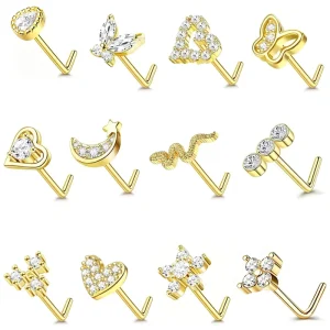 Stainless Steel 20G Nose Studs Rings Trendy Heart Butterfly Flower Crystal Rhinestone Design Gold Silver Plated Unisex Body