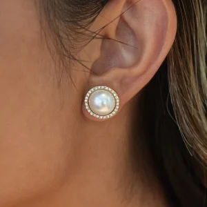 Stainless Steel 316L 18K PVD Gold Plated Round Imitation Pearl Stud Dangling Earrings