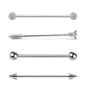 Stainless Steel 4 Piece Stud Earrings Full Diamond Ball Barbell Ear Bridge Stud Dumbbell Piercing Jewelry