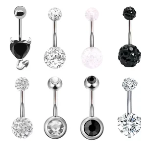 Stainless Steel 8 in 1 Set Black and White Body Piercing Jewelry Navel Ring