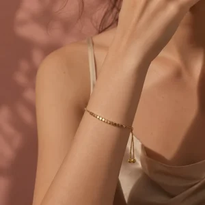 Stainless Steel Adjustable Bead Bracelet Sliding Chain Gold Silver Color Minimalist Fashion Bracelet for Women