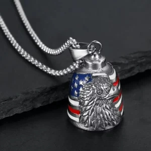Stainless Steel American Flag Eagle Guardian Bell for Motorcycle Riding Lucky Charm Biker Accessories