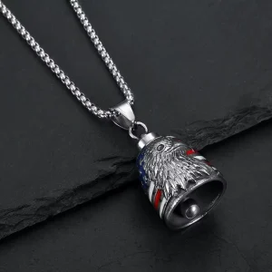 Stainless Steel American Flag Eagle Guardian Bell for Motorcycle Riding Lucky Charm Biker Accessories