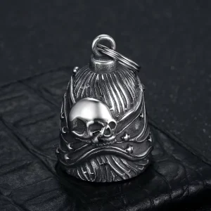Stainless Steel American Flag Skull Guardian Bell Pedant Motorcycle Biker Lucky Riding Charm Bulk