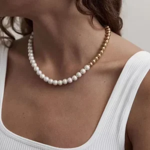 Stainless Steel Ball and Pearl Spliced Necklace for Men and Women
