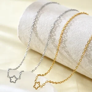 Stainless Steel Bamboo Chain Pendant Necklace, Waterproof 18K Gold-Plated