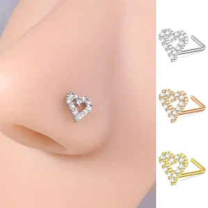 Stainless Steel Bar Heart Nose Stud Ring L Bend Body Piercing Jewelry for Women Men