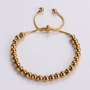 Stainless Steel Bead Bracelet Jewelry Simple Silver Gold Beaded with Snake Chain Adjustable Bracelet for Men Women