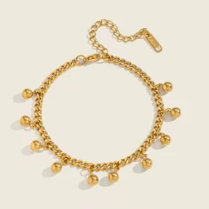 Stainless Steel Beads Gold Color Chain Bracelet 18K PVD Plated Summer Individualistic Daily Jewelry Gift for Women