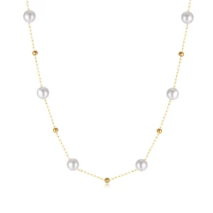 Stainless Steel Beads Pearl Necklace Dainty Real Freshwater Akoya Pearl Choker Necklace