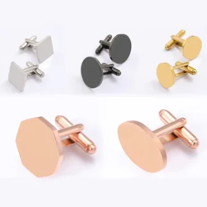 Stainless Steel Blank Cufflinks Engravable Square Round Hexagon Cuff Links for Men in Multiple Colors