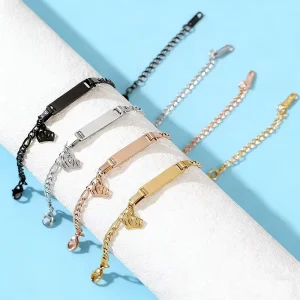 Stainless Steel Blank Customize Crown Rectangle Bracelet Link Charm Children Bracelets Jewelry