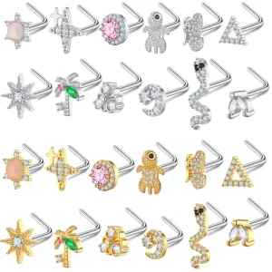 Stainless Steel Body Jewelry Nose Stud with Zircon Inlay and Floral Design