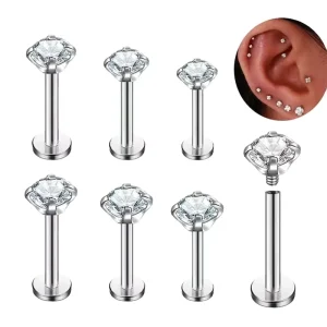 Stainless Steel Body Jewelry Pin Stud Earrings for Women Shiny Lip and Nose Piercing