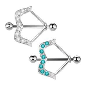 Stainless Steel Body Piercing Fashion Jewelry Crystal-Studded Bow Arrow Nipple Ring Punk Style Piercing for Women