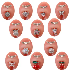 Stainless Steel Body Piercing Jewelry Winged Heart Cherry Flower Accessories