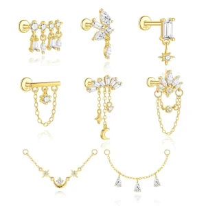 Stainless Steel Body Piercing Set 14G 16G 20G Gold Plated Nose Ring Lip Staple Tongue Ring Punk Style Jewelry for Wedding Party