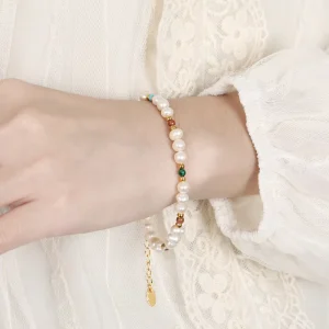 Stainless Steel Bohemian Style Natural Pearl Bracelet DIY Fashion Jewelry With Natural Stone Beaded Bracelet Classic Style